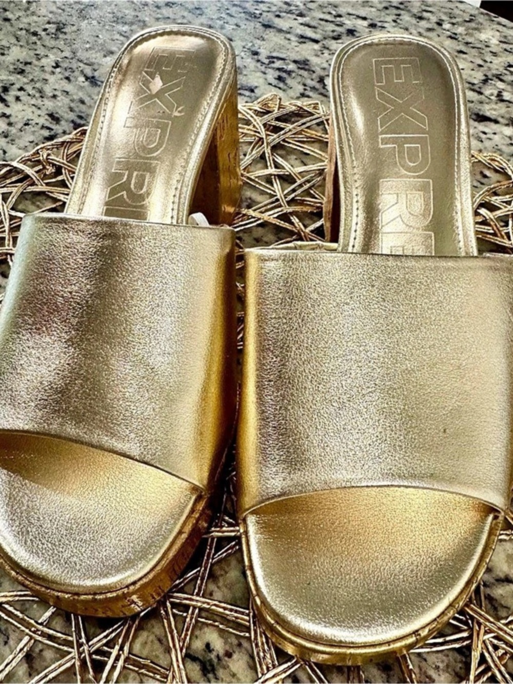 Express Gold Platform Slide Heels